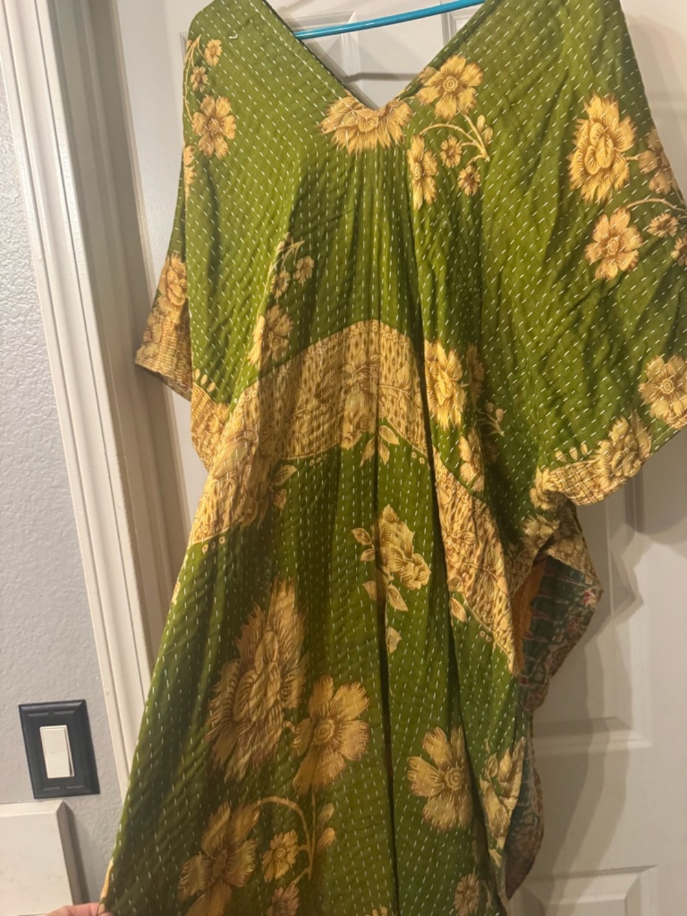 Green Floral Midi Dress with Yellow Accents - Picture 3 of 4